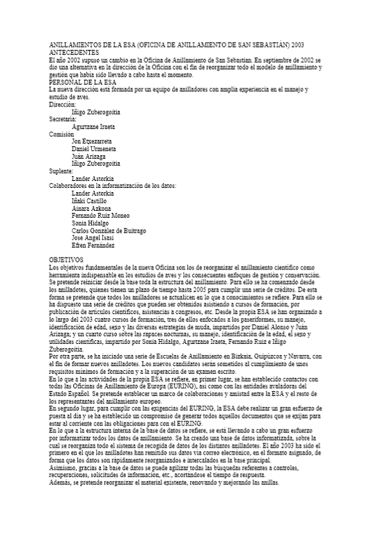 eraztunketa txostenaren estalkia 2003 eraztunketa txostenaren estalkia 2003