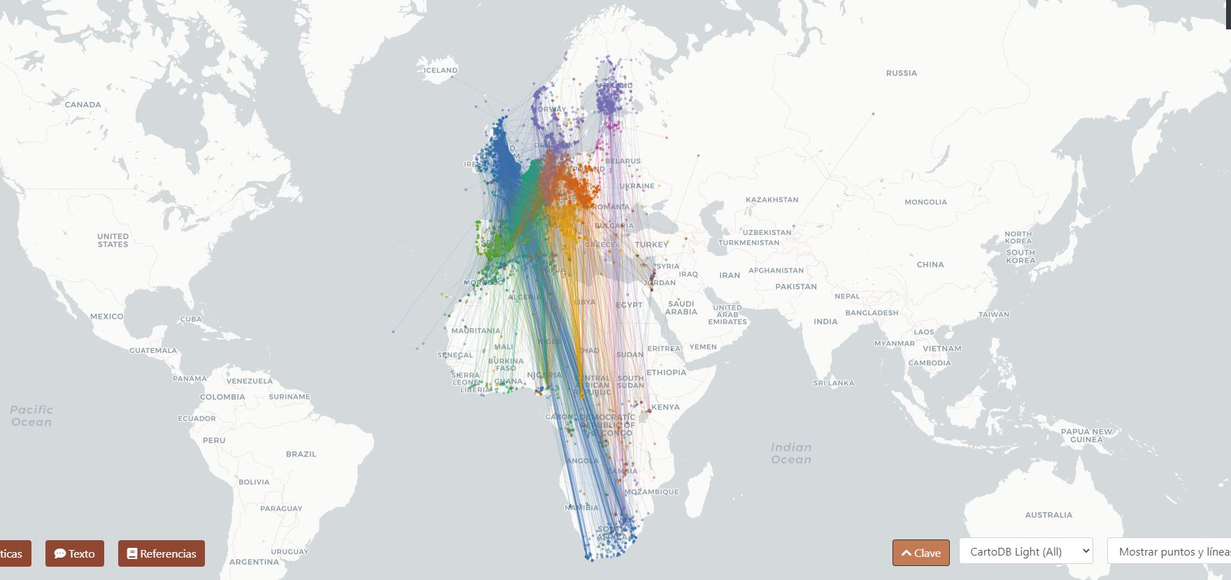Mapa de movimientos migratorios de las golondrinas
